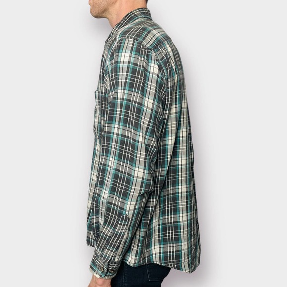 90s Members Only Teal‎ and Gray Plaid Button Down - Picture 3 of 4
